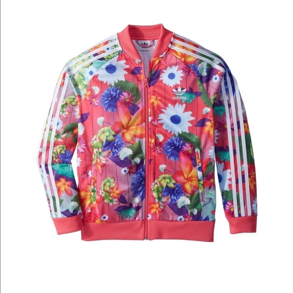 𝅺Adidas youth girls floral bomber track jacket M 10